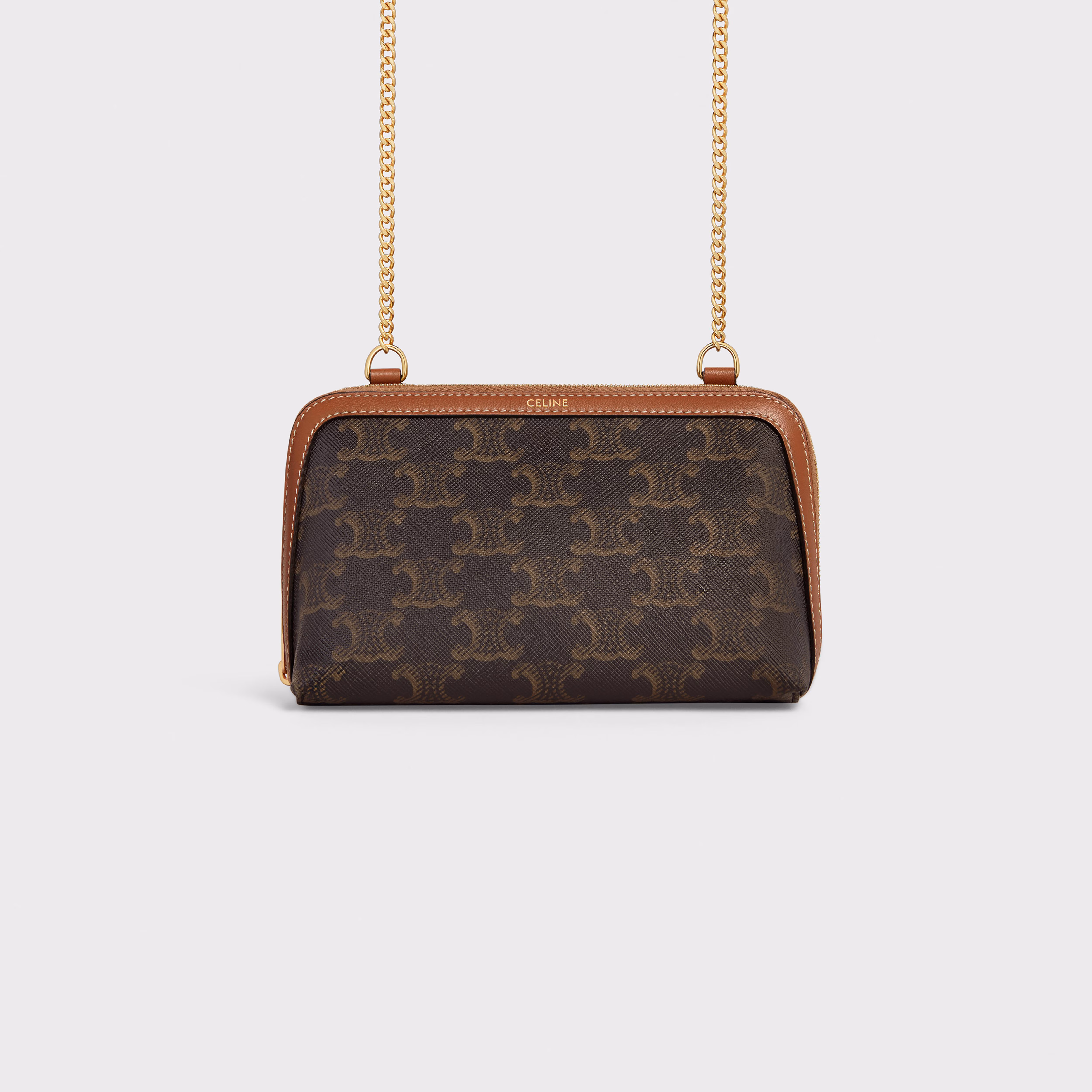 CELINE Chain Clutch in Triomphe Canvas and Lambskin