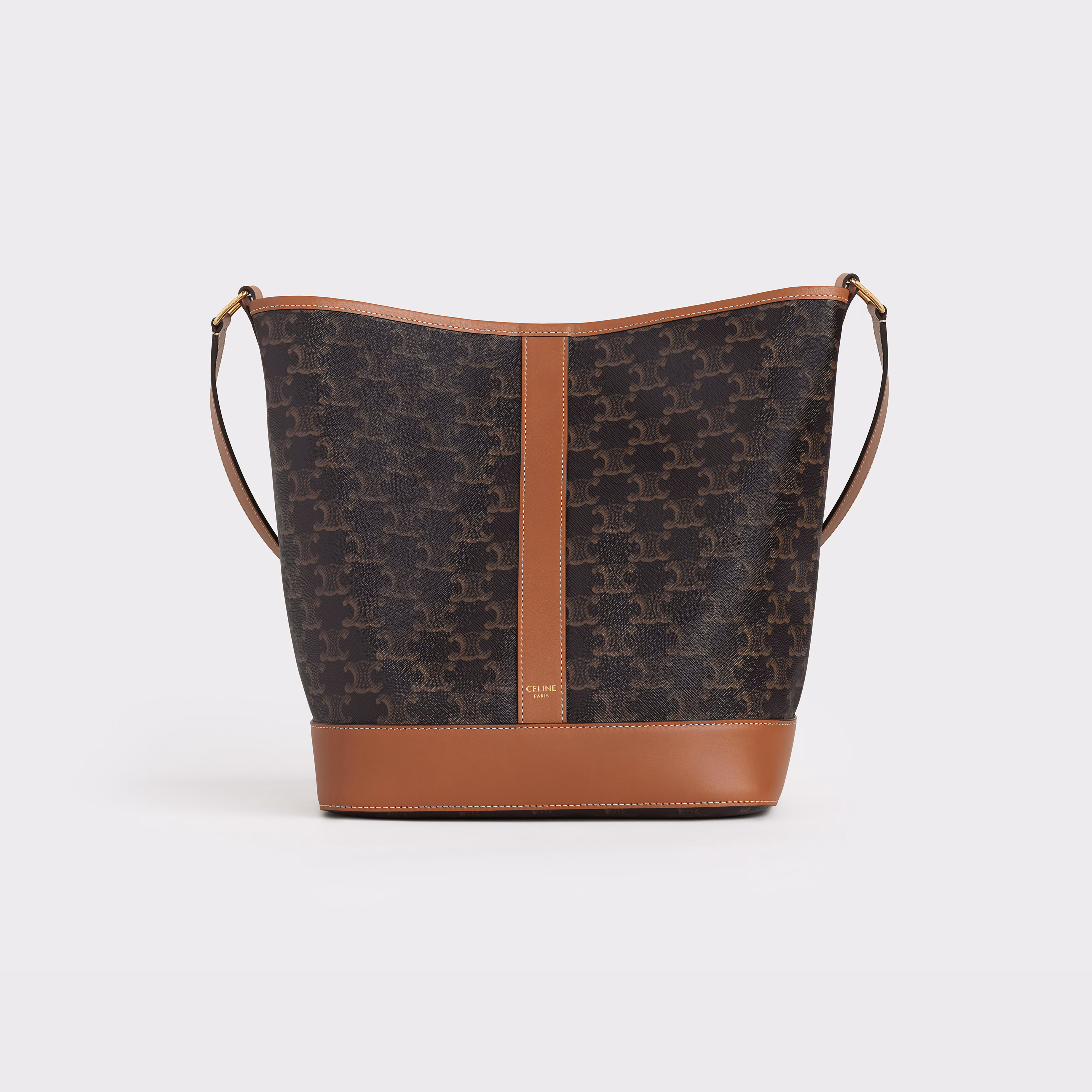 CELINE Medium Bucket in Triomphe Canvas and Calfskin